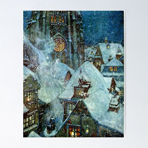 Item preview, The Snow Queen Flies Over A Snowy Christmas Village - Edmund Dulac designed and sold by forgottenbeauty.