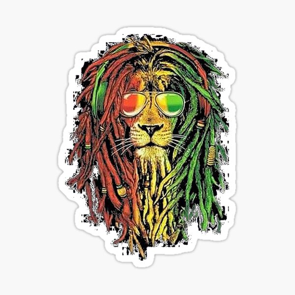 Rasta Rastafari Jamaica Rastafarian Lion sunglasses and dreadlocks Sticker