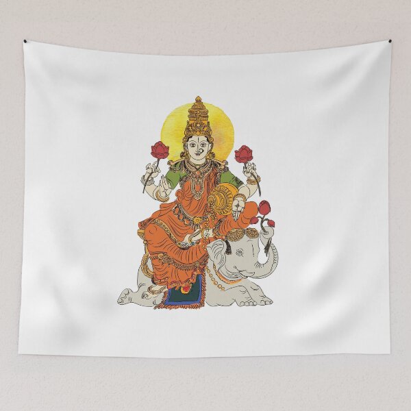 Item preview, The Hindu goddess of wealth Lakshmi Seated on White Elephant poster | The Hindu goddess of wealth Lakshmi Seated on White Elephant painting  designed and sold by KARTICK DUTTA.