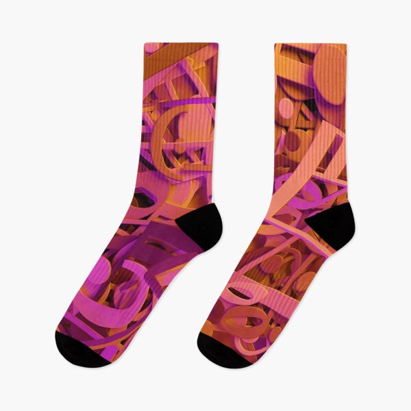 Item preview, Violet and orange musical notes and symbols background texture flat lay top view from above designed and sold by UDDesign.