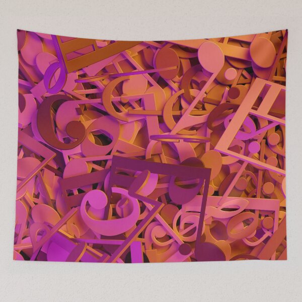 Item preview, Violet and orange musical notes and symbols background texture flat lay top view from above designed and sold by UDDesign.
