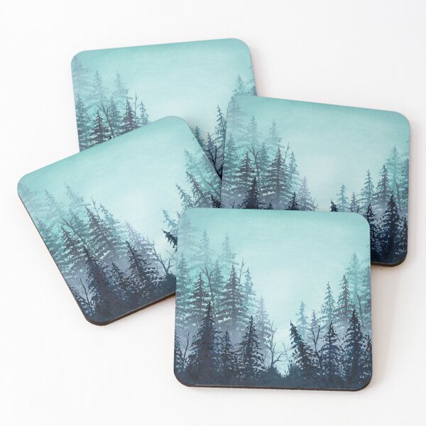 Item preview, Turquoise misty pine forest oil painting.  designed and sold by RedFinchDesigns.