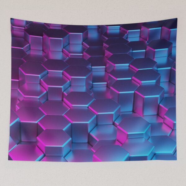 Aperçu de l'œuvre Résumé moderne synthwave rose et bleu aléatoire géométrique hexagone nid d'abeille métal fond créée et vendue par UDDesign.