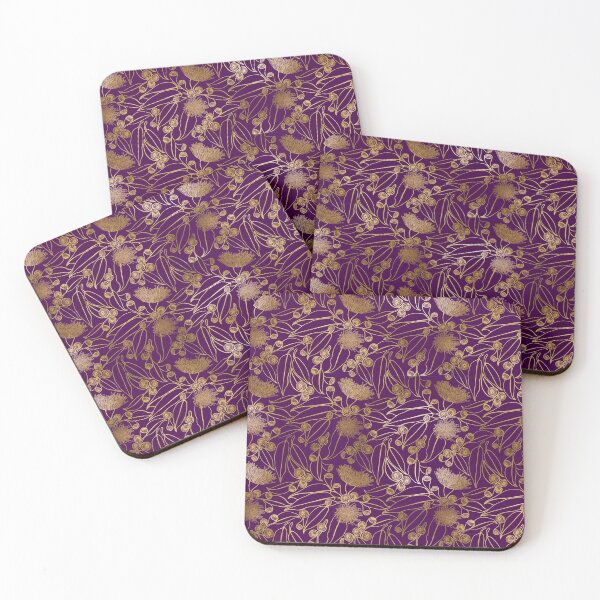 Item preview, Eucalyptus Gold Australian Pattern - Gold and Dark Purple Color Palette designed and sold by Sketchbook Designs.
