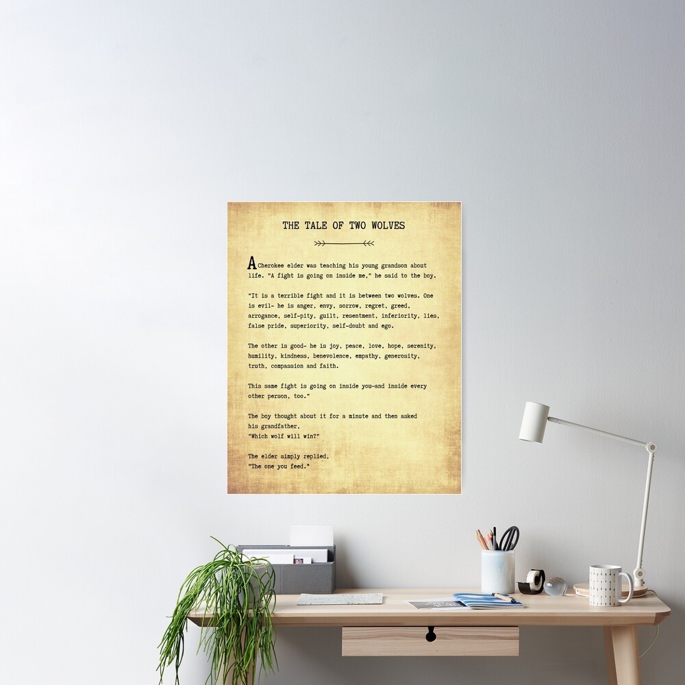  Two Wolves Story Large Book Page Wall Art Book Page Quote  Cherokee Story Native American Quote Wise Book Quote Wisdom Art Wisdom Book  Page (12 x 16, Vintage): Posters & Prints