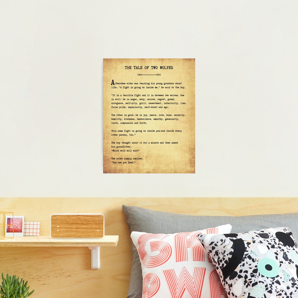  Two Wolves Story Large Book Page Wall Art Book Page Quote  Cherokee Story Native American Quote Wise Book Quote Wisdom Art Wisdom Book  Page (12 x 16, Vintage): Posters & Prints