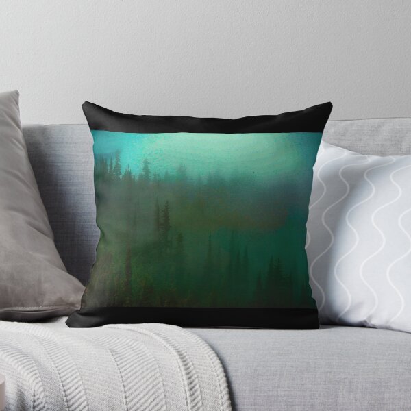 deep fog woods Throw Pillow
