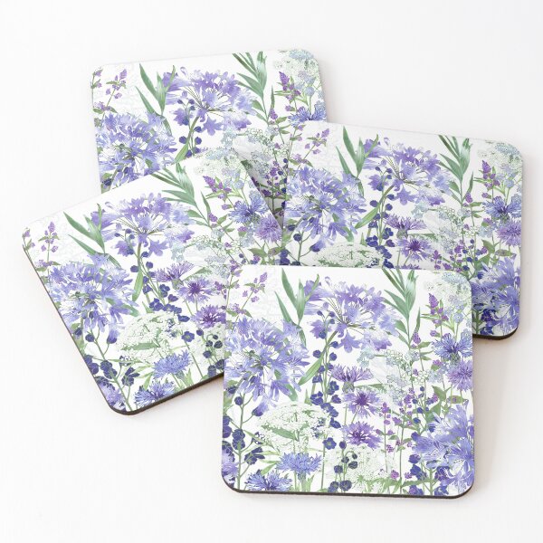 Blue Flower Garden - Agapanthus, Delphiniums, Cornflowers, Catmint, Forget-Me-Nots Coasters (Set of 4)