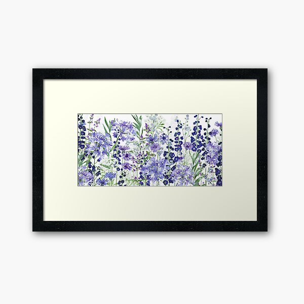 Blue Flower Garden - Agapanthus, Delphiniums, Cornflowers, Catmint, Forget-Me-Nots Framed Art Print