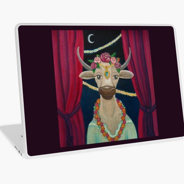 Cow Bride with Aquamarine Gemstone Indian Headpiece Laptop Skin