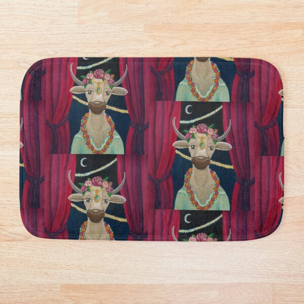 Cow Bride with Aquamarine Gemstone Indian Headpiece Bath Mat