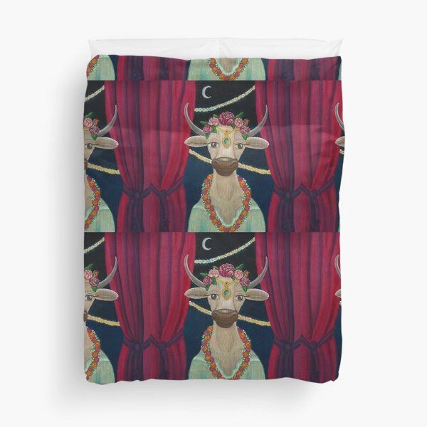 Cow Bride with Aquamarine Gemstone Indian Headpiece Duvet Cover