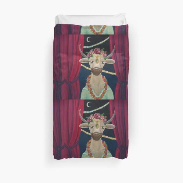 Cow Bride with Aquamarine Gemstone Indian Headpiece Duvet Cover