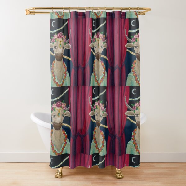 Cow Bride with Aquamarine Gemstone Indian Headpiece Shower Curtain