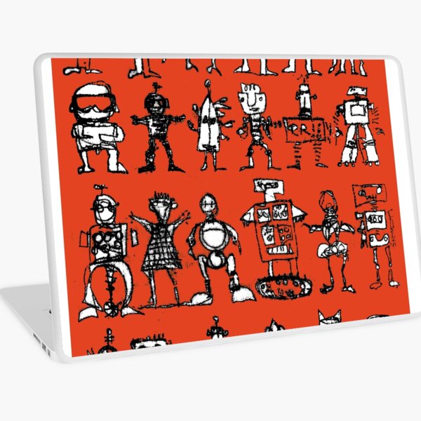 Robots and Aliens in Rows (red background) Laptop Skin