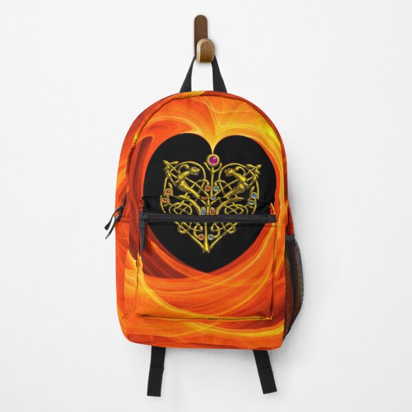 Item preview, GOLD CELTIC KNOT HEART, LIZARDS  IN BLACK ORANGE YELLOW FRACTAL WAVES designed and sold by BulganLumini.