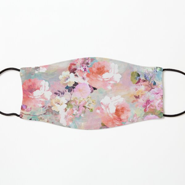 Romantic Pink Teal Watercolor Chic Floral Pattern Kids Mask