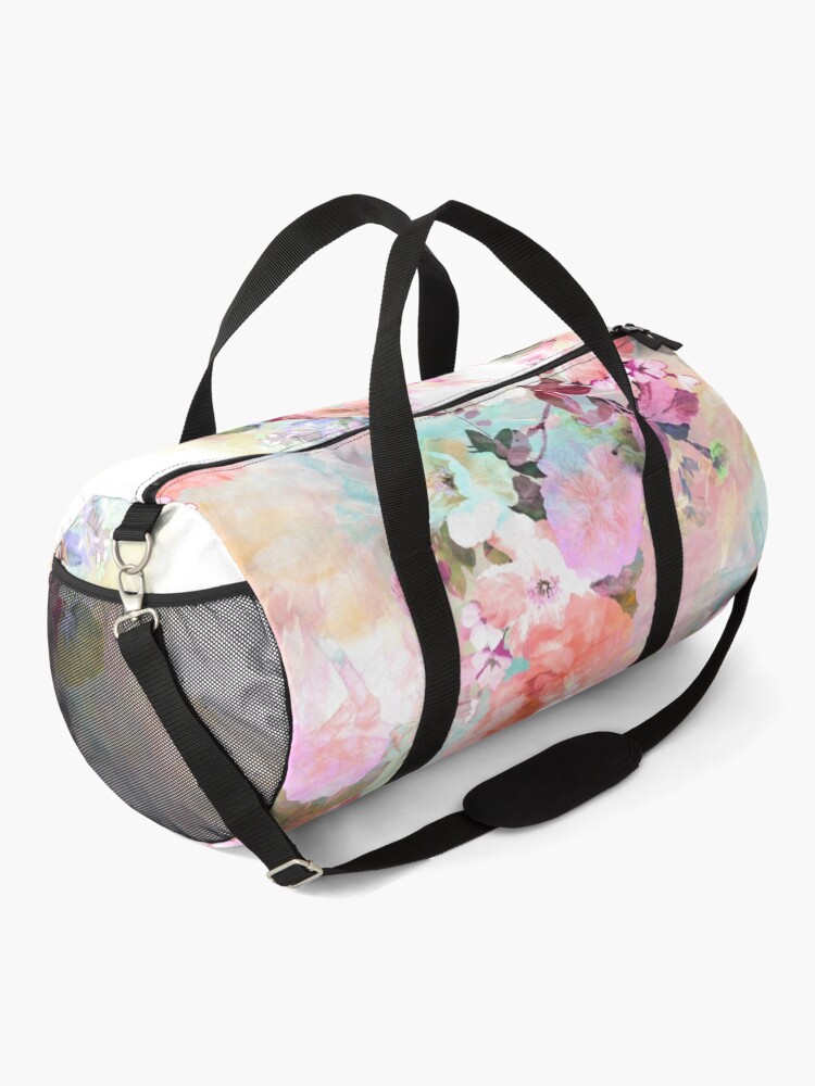 Thumbnail 2 of 3, Duffle Bag, Romantic Pink Teal Watercolor Chic Floral Pattern designed and sold by GirlyTrend.