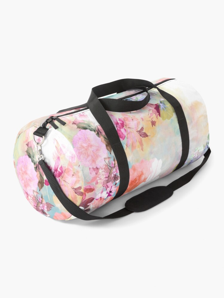 Thumbnail 1 of 3, Duffle Bag, Romantic Pink Teal Watercolor Chic Floral Pattern designed and sold by GirlyTrend.