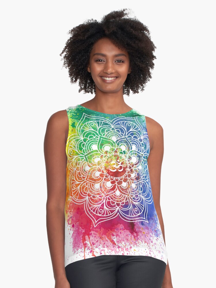 Imagen 1 de 6, Blusa sin mangas con la obra Multicolored Mandala watercolor, diseñada y vendida por weloveboho.