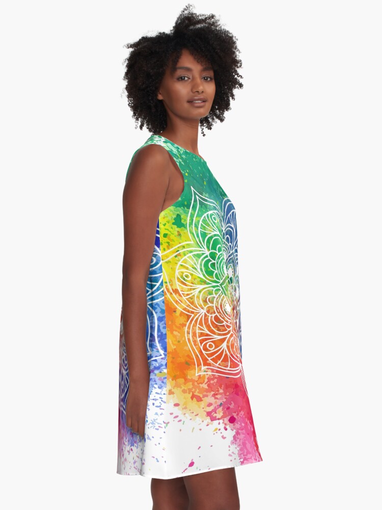 Vista alternativa de Vestido acampanado Multicolored Mandala watercolor