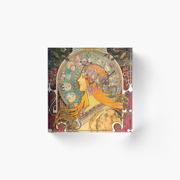 HD. Zodiac (Second version), by Alphonse Mucha (1896) HIGH DEFINITION Acrylic Block