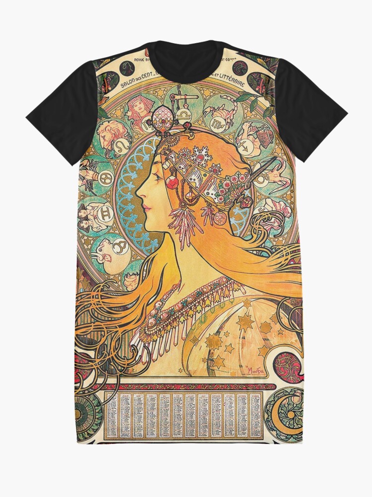 Alternate view of HD. Zodiac (Second version), by Alphonse Mucha (1896) HIGH DEFINITION Graphic T-Shirt Dress