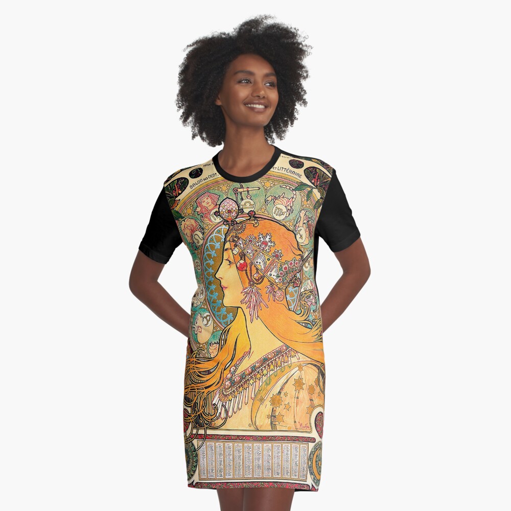 HD. Zodiac (Second version), by Alphonse Mucha (1896) HIGH DEFINITION Graphic T-Shirt Dress