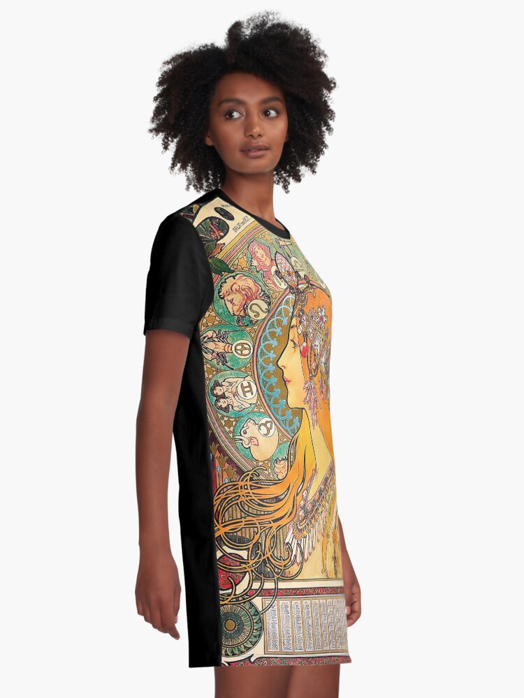Alternate view of HD. Zodiac (Second version), by Alphonse Mucha (1896) HIGH DEFINITION Graphic T-Shirt Dress
