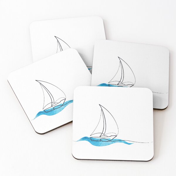 Item preview, Hydro Flask sticker - ocean blue watercolor wave and sailboat | Line art designed and sold by Vane22april.