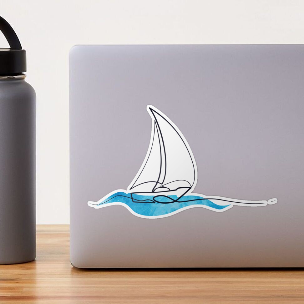 Hydro Flask sticker - ocean blue watercolor wave and sailboat