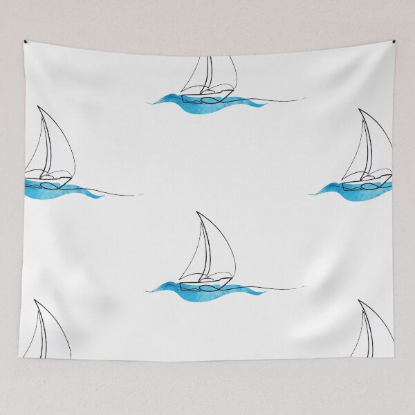 Artikelvorschau, Hydro Flask Aufkleber - ozeanblaue Aquarellwelle und Segelboot | Strichzeichnung entworfen und verkauft von Vane22april.