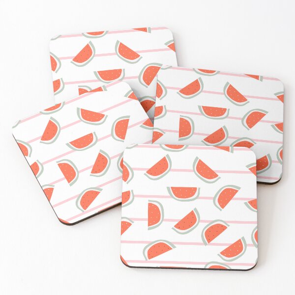 Item preview, Red watermelon slice with bones design on striped pink background designed and sold by Eshka.