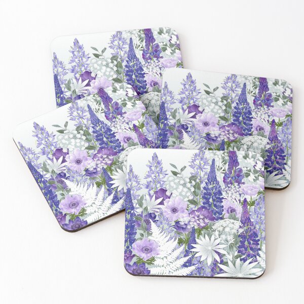 Blue Flower Garden - Lupins, Anemones, Camassia, Ammi Coasters (Set of 4)