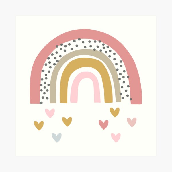 Rainbow with rain hearts Art Print