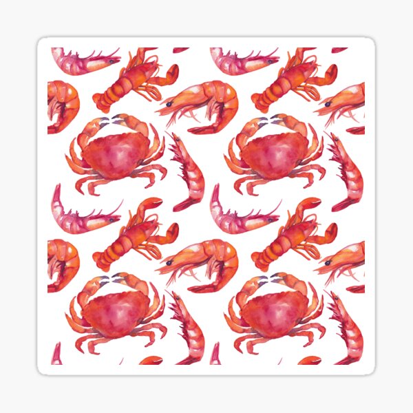 Item preview, Seafood lobster shrimp crab in watercolors food illustration designed and sold by kittyvdheuvel.