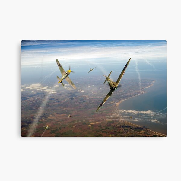 Battle of Britain duellists: Spitfire and Bf 109 head to head Canvas Print
