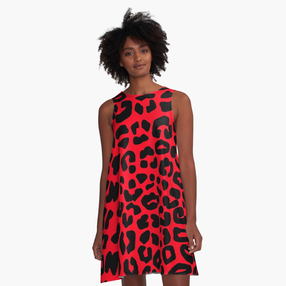 Red and black animal cheap print dress