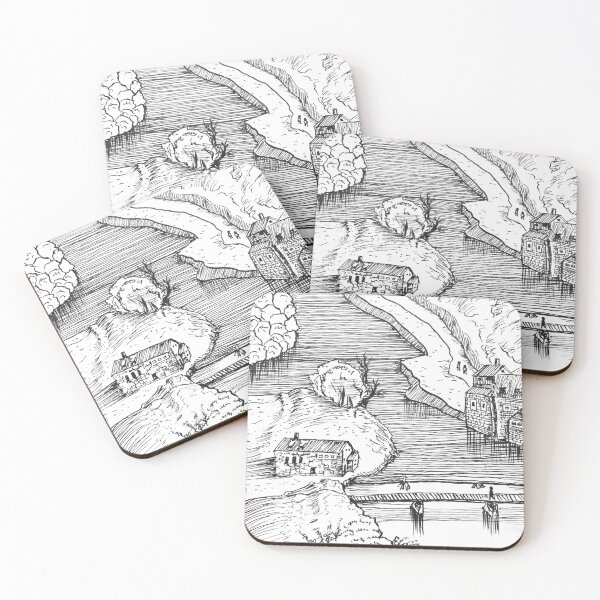 Item preview, Ink drawing landscape with house and river designed and sold by arpiart.