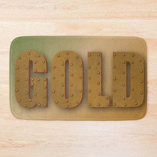 Item preview, the word Gold with rivets. From old metal. On a yellow - green blurred background designed and sold by Svetaslavna.