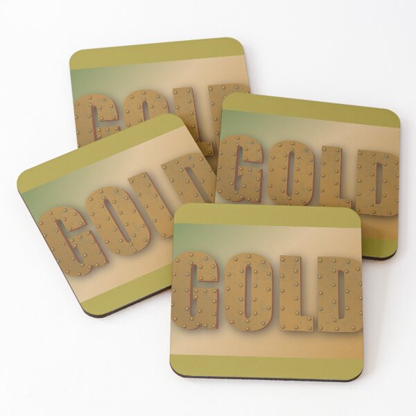 Item preview, the word Gold with rivets. From old metal. On a yellow - green blurred background designed and sold by Svetaslavna.