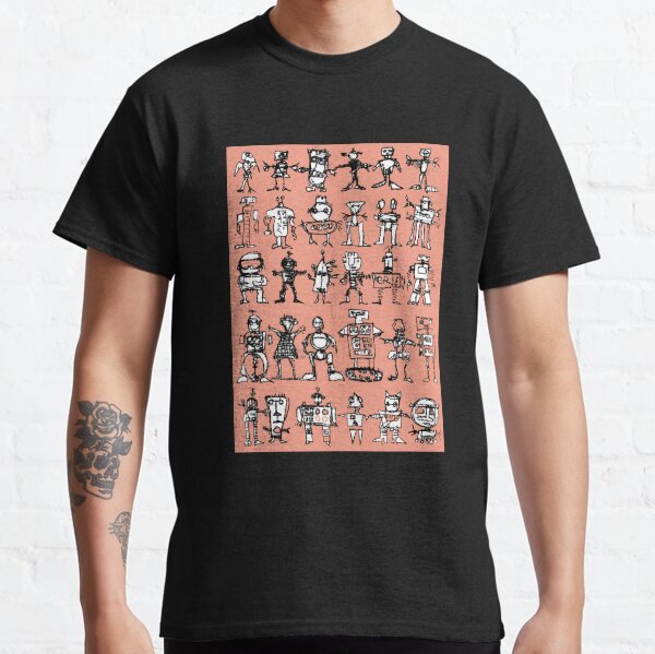 Robots and Aliens in Rows (pink background) Classic T-Shirt