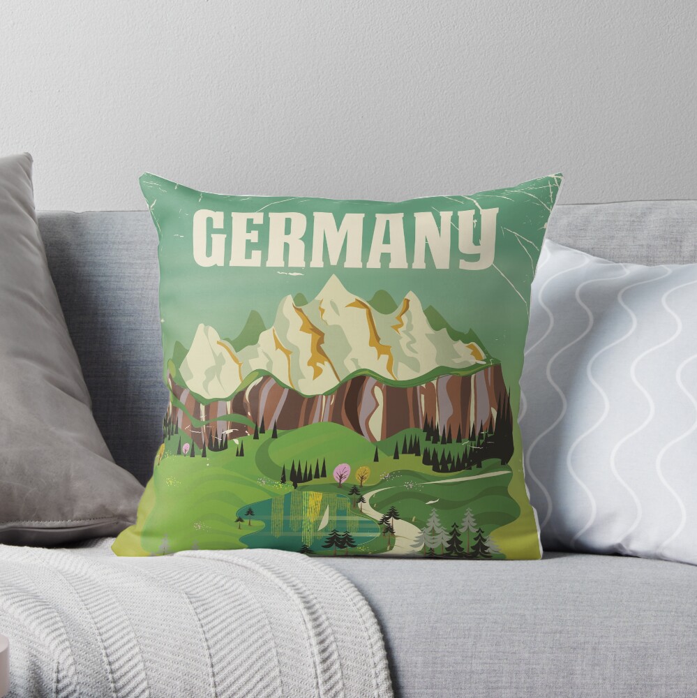 Germany vintage style travel poster Throw Pillow