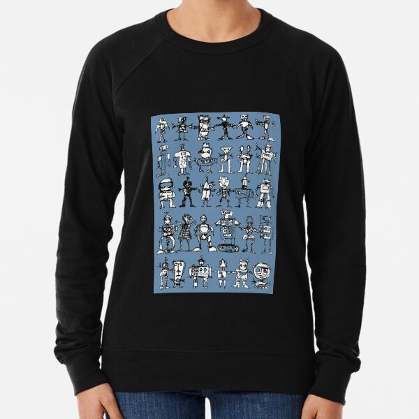 Robots and Aliens in Rows (blue background) Lightweight Sweatshirt