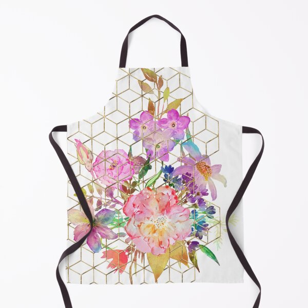 Item preview, Modern watercolor floral and gold geometric cubes designed and sold by InovArtS.