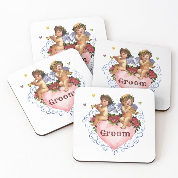 Item preview, Wedding party gift groom angels cherubs heart white designed and sold by GrammarDance.