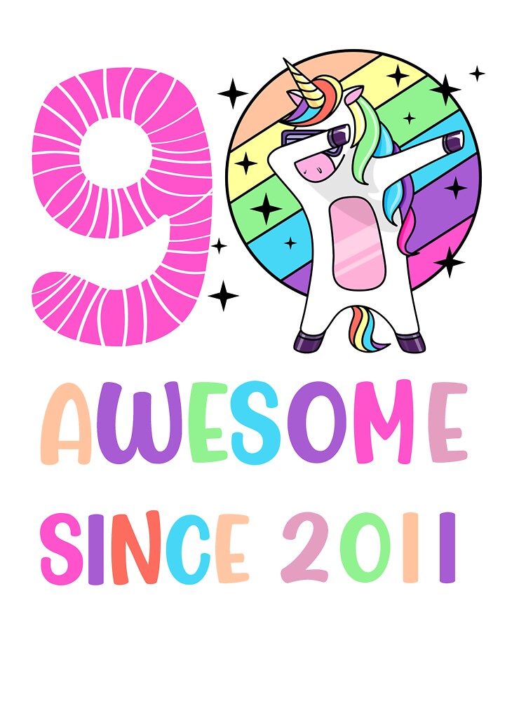 Girls 9th Birthday Unicorn Tshirt Awesome Since 2010