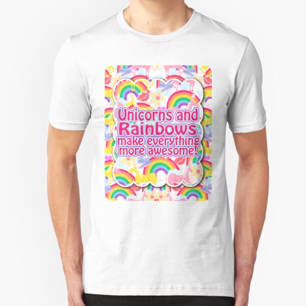 Rainbows and Unicorns Slogan Slim Fit T-Shirt