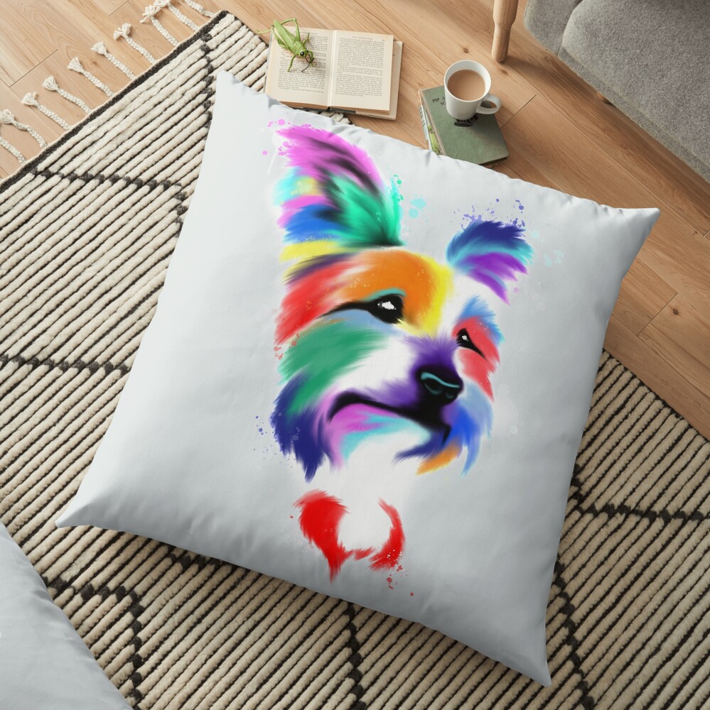 Rainbow Yorkie Floor Pillow