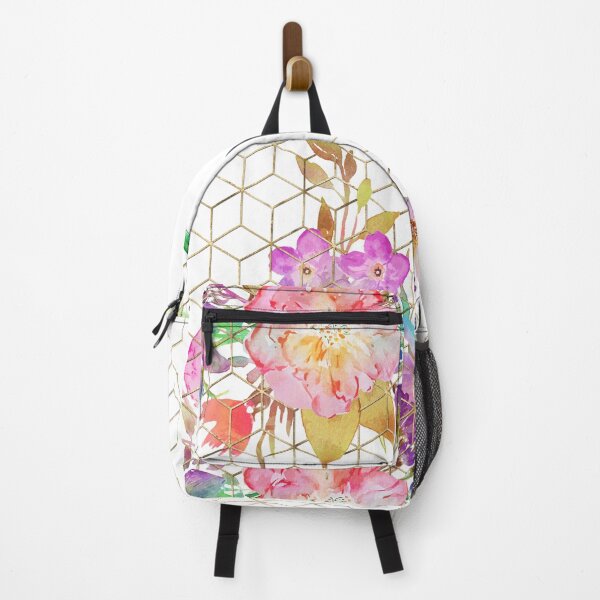 Item preview, Modern watercolor floral and gold geometric cubes designed and sold by InovArtS.